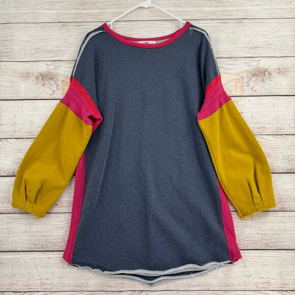 Natural Life Knit Tunic Sweatshirt Dress Womens Medium Blue Pink Green - Picture 1 of 11
